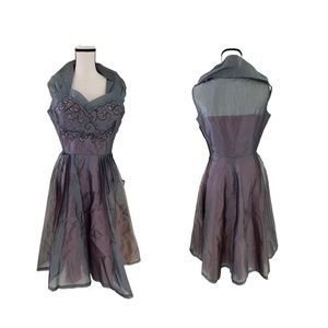 True Vintage 1950s Fit n Flare Halter Dress Full Swing Rockabilly. Size XS/S